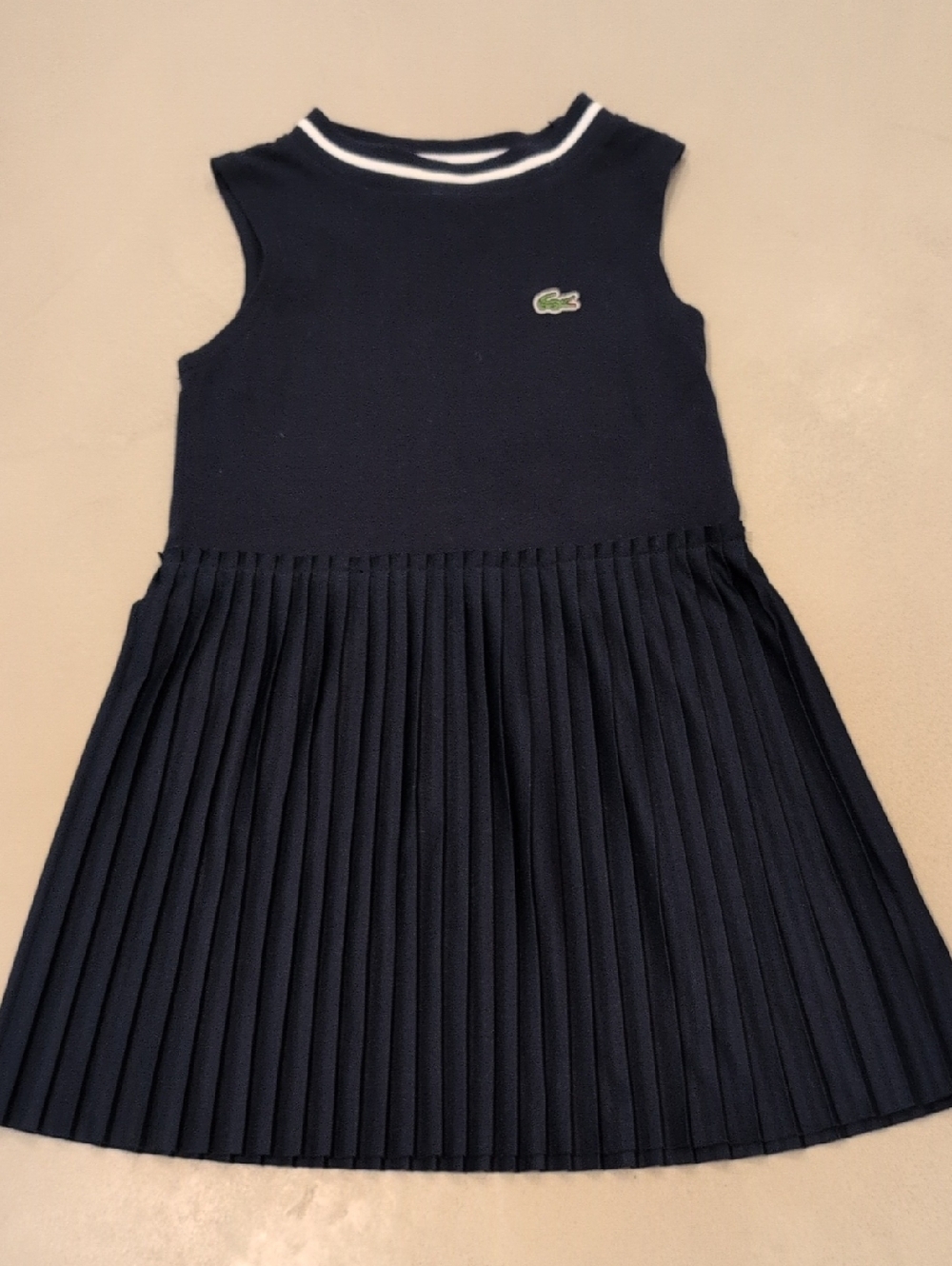 Lacoste Toddler Navy Sleeveless Pleated Tennis Dress with White Trim